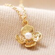 Close Up of Pendant on Small Flower Necklace with Pearl Centre in Gold
