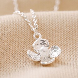 Small Flower Necklace with Pearl Centre in Silver