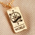 Tiny Hammered World Oracle Card Pendant Necklace in Gold