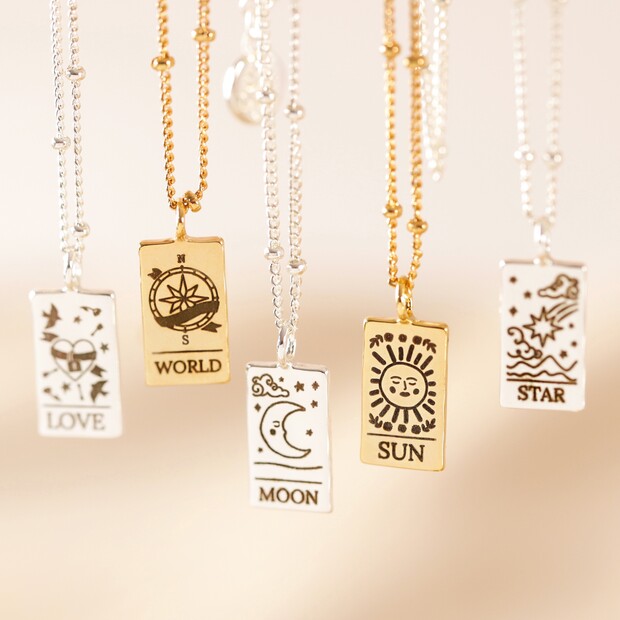Tiny Hammered Tarot Card Pendant Necklace