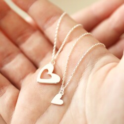 Set of 2 Friendship Heart Pendant Necklaces in Silver