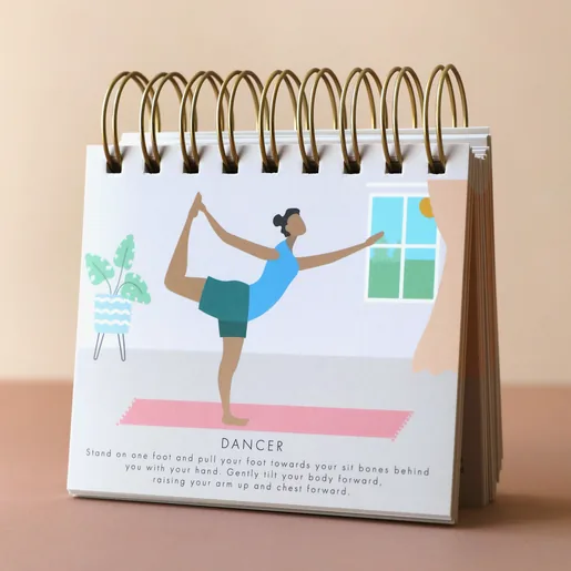 Open Daily Yoga Poses Flip Chart Standing on Surface