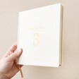 Model Holding Personalised Age Square Linen Notebook