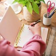 Model Writing in Personalised Pink Faux Leather Refillable Recipe Book