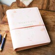 Personalised Pink Faux Leather Refillable School Notebook on Desk