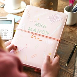 Personalised Pink Faux Leather Refillable School Notebook