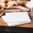 Personalised Wedding Square Linen Notebook on Wooden Table