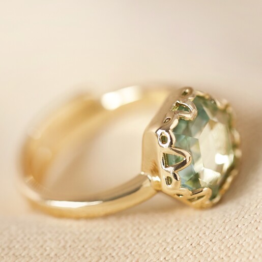 Adjustable Adrian Hexagonal Blue Gem Ring in Gold on the side