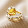 Adjustable Band of Adrian Square Amber Stone Ring in Gold