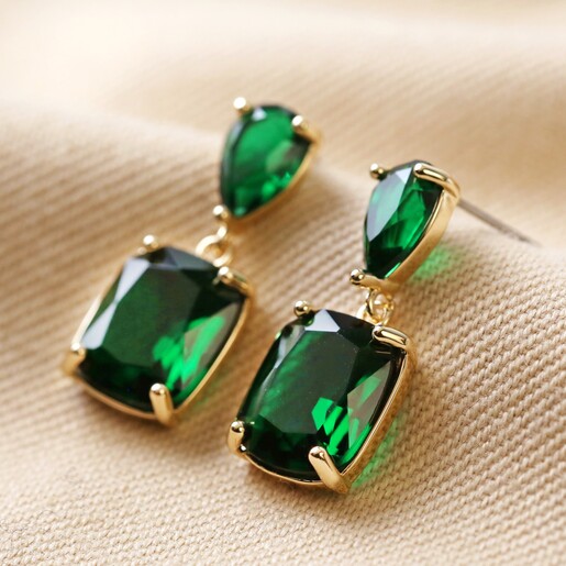 Matrix drop earrings, Mixed cuts, Green, Rhodium plated | Swarovski