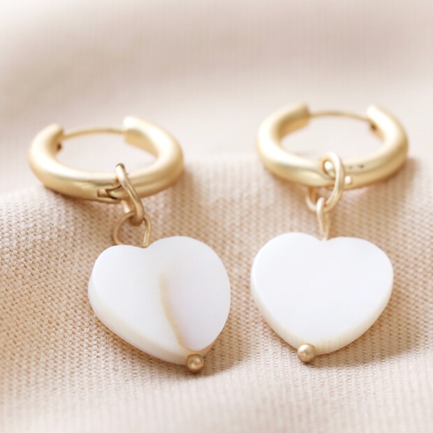 Big Metal London Heart Pearl Drop Huggie Earrings in Gold