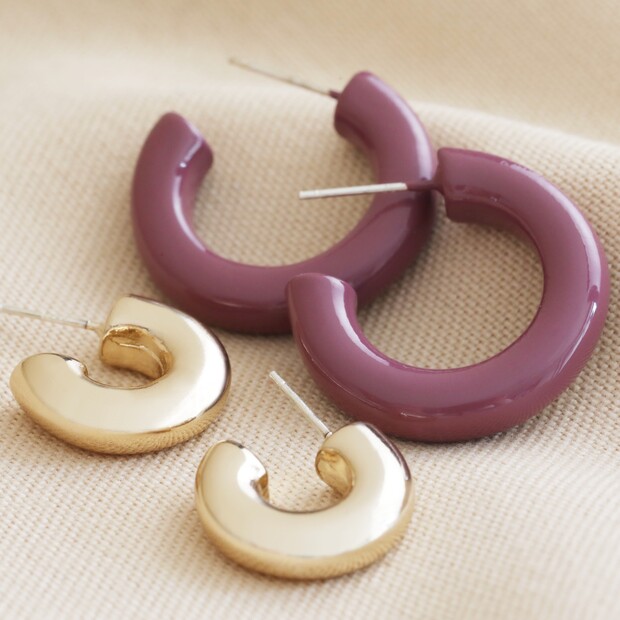 Big Metal London Pack Of 2 Hoop Earrings in Purple and Gold