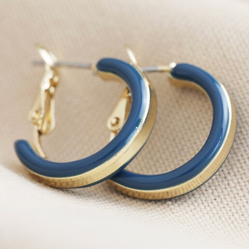 Navy Big Metal London Pack Of 3 Hoop Earrings in Gold Close-up