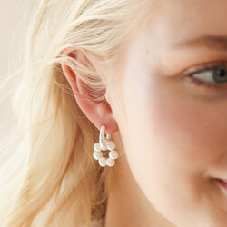 Big Metal London Pearl Daisy Hoop Earrings in Silver