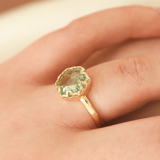 Big Metal London Adjustable Adrian Hexagonal Blue Gem Ring in Gold