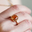 Model Wearing Adjustable Adrian Square Amber Stone Ring in Gold