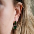 Model Wears Statement Gemstone Drop Earrings in Green