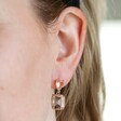 Model Wearing Statement Gemstone Drop Earrings in Pink