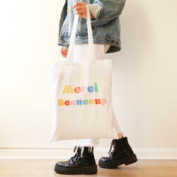 Merci Beaucoup Cotton Tote Bag in White