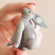 Model Holding Lucky Stargazing Hare Glass Ornament in Grey
