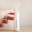 Tiny Let Love Grow Ceramic Bud Vase with White Grasses Inside