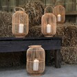 Hanging Rattan Lantern with Candle Holder Outside Use