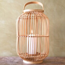 Hanging Rattan Lantern with Candle Holder