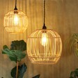 Small and Large Round Rattan Lampshade With Light On