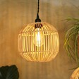 Small Round Rattan Lampshade With Light On