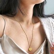 model wearing Personalised Name Gold Sterling Silver Organic Charm Necklace
