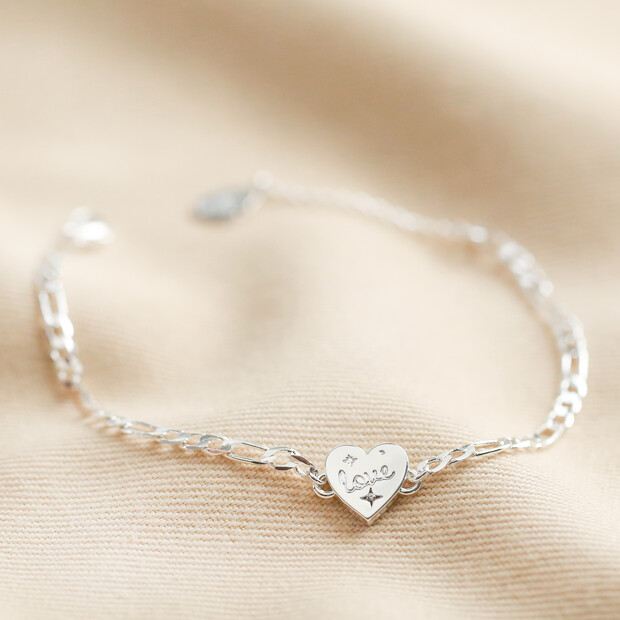 Beautiful Heart Charm Bracelet 925 Sterling Silver Women Girls