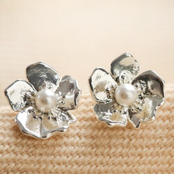 Estella Bartlett Silver Pearl Buttercup Stud Earrings