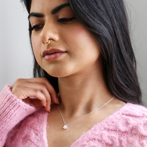 Estella Bartlett Silver Pearl Buttercup Necklace on model