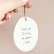 Meaningful Quote on Back of East of India Sgraffito Thank You Hanging Decoration