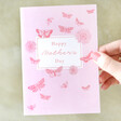 Model Holding Bees and Butterflies Mother's Day Card
