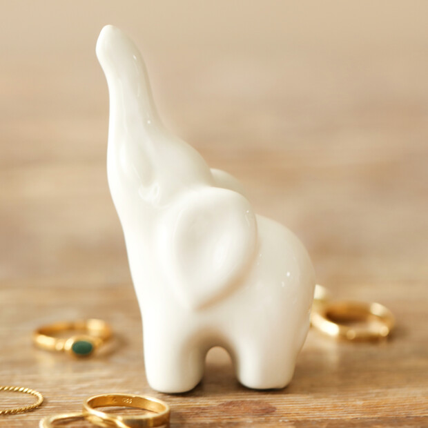White Ceramic Elephant Ring Holder Storage Lisa Angel