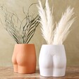 White and Terracotta Speckled Bum Vases with Dried Grasses