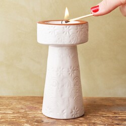 Stamped White and Terracotta Candlestick Holder