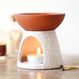 Stamped White and Terracotta Oil Burner with Candle