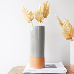 Tall Grey Glaze Dipped Vase, H30cm