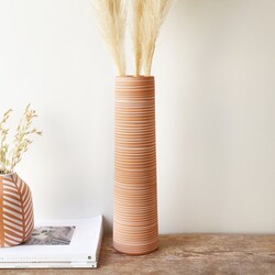 Tall Striped Stoneware Vase, H37cm