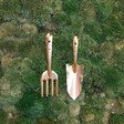 Gold Trowel and Fork Gardening Set on Grass