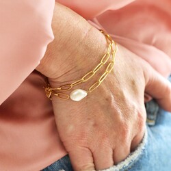 Gold Cable Chain and Pearl Bracelet