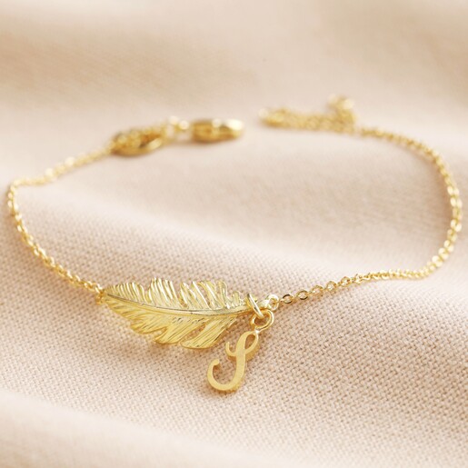 Gold feather bracelet Personalised Gold Feather Bracelet on Model