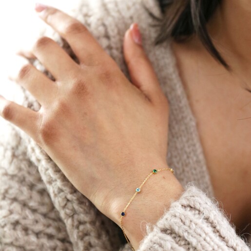model wearing Gold Stainless Steel Rainbow Crystals Bracelet