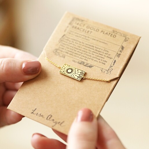 Gold The Sun Tarot Card Bracelet on Packaging