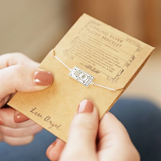 On Packaging Silver Fortune Tarot Card Bracelet on Packaging