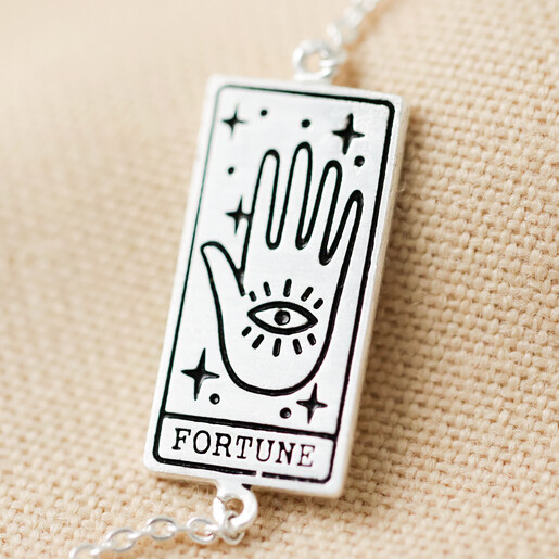 Close Up Close Up of Silver Fortune Tarot Card Bracelet