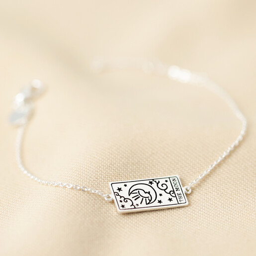 Silver The Moon Tarot Card Bracelet on Fabric