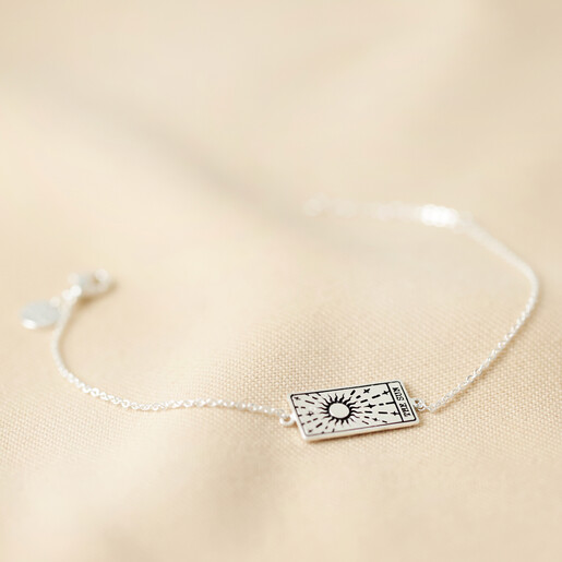 Silver The Sun Tarot Card Bracelet on Fabric